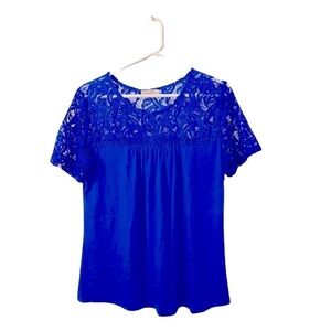 Spadehill Ladies Lace Shoulder Top - Blue - Size XL
